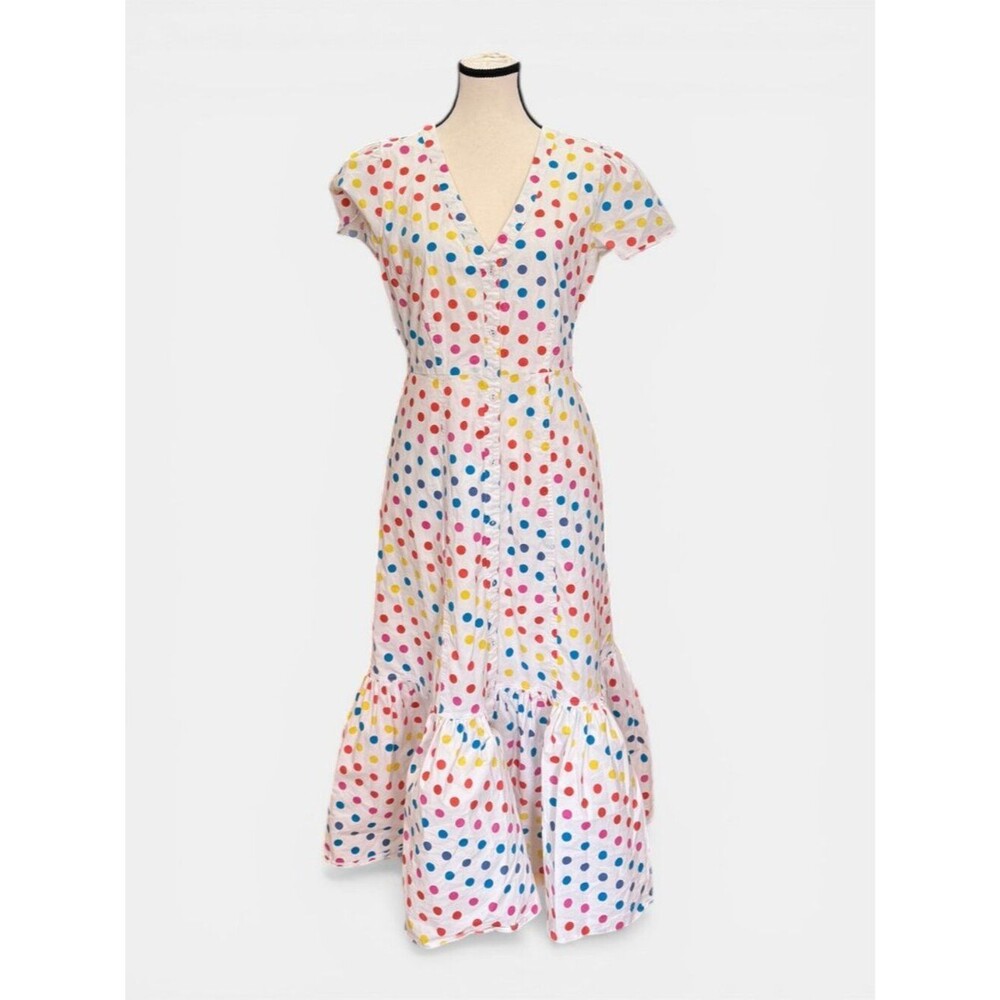 Color Me Courtney Dipping Dot Midi Dress Size 8 Rainbow Polka Dot Ruffle Hem - Picture 3 of 7